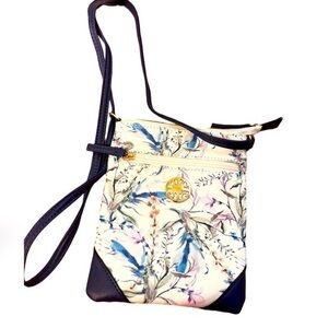 Cream and blue floral cross body bag